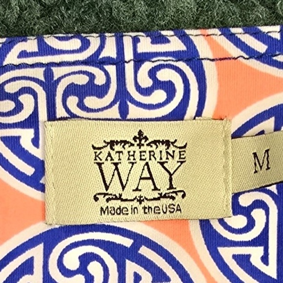 Katherine Way Womens Orange Blue Geometric Medallion Shift Dress Size M USA Made - Picture 2 of 9